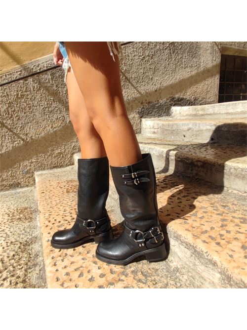 Damen-Bikerstiefel mit kleinen Schnallen IL LACCIO | 3070TEXASNERO